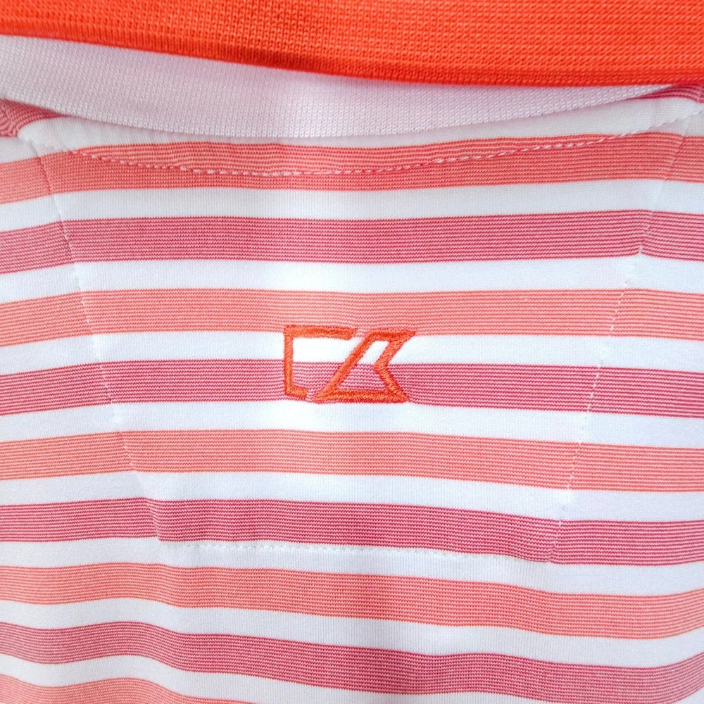 Cutter & Buck Polo Mens XL Orange White Stripe Y2K Golf Shirt CB DryTec UPF 50+ - Picture 4 of 7